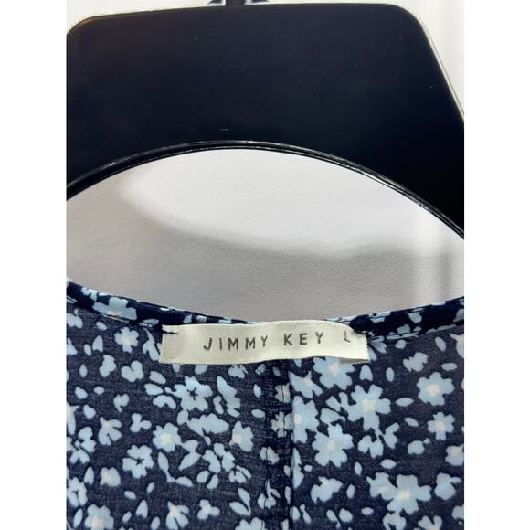 JIMMY KEY Women's Blue Floral V-Neck Surplice Ruffle 3/4 Sleeve Top SZ L - Picture 6 of 8